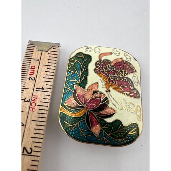 Vintage Butterfly & Flower Cloisonne Scarf Clip Slide Bolo - Picture 4 of 5